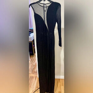 ABS Allen Shwartz Asymmetric V-Neck And Mesh Shimmer Evening Gown Dress Size S